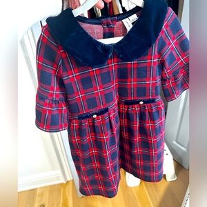 Janie & Jack Girls Plaid Dress with Velvet Collar